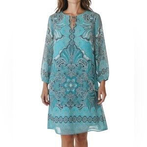 NWT VINCE CAMUTO Printed Balloon Sleeve Keyhole Neck Chiffon Mini Dress Size 6